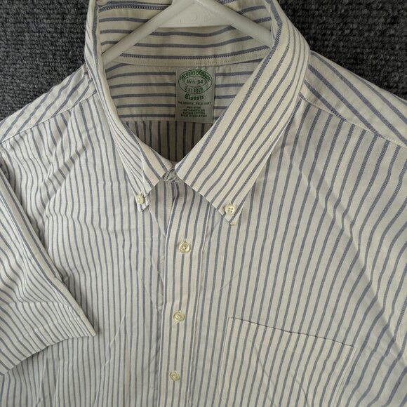 Brooks Brothers 16.5 Classic Fit Button Up Shirt Short Sleeve Striped Blue White - Picture 3 of 16